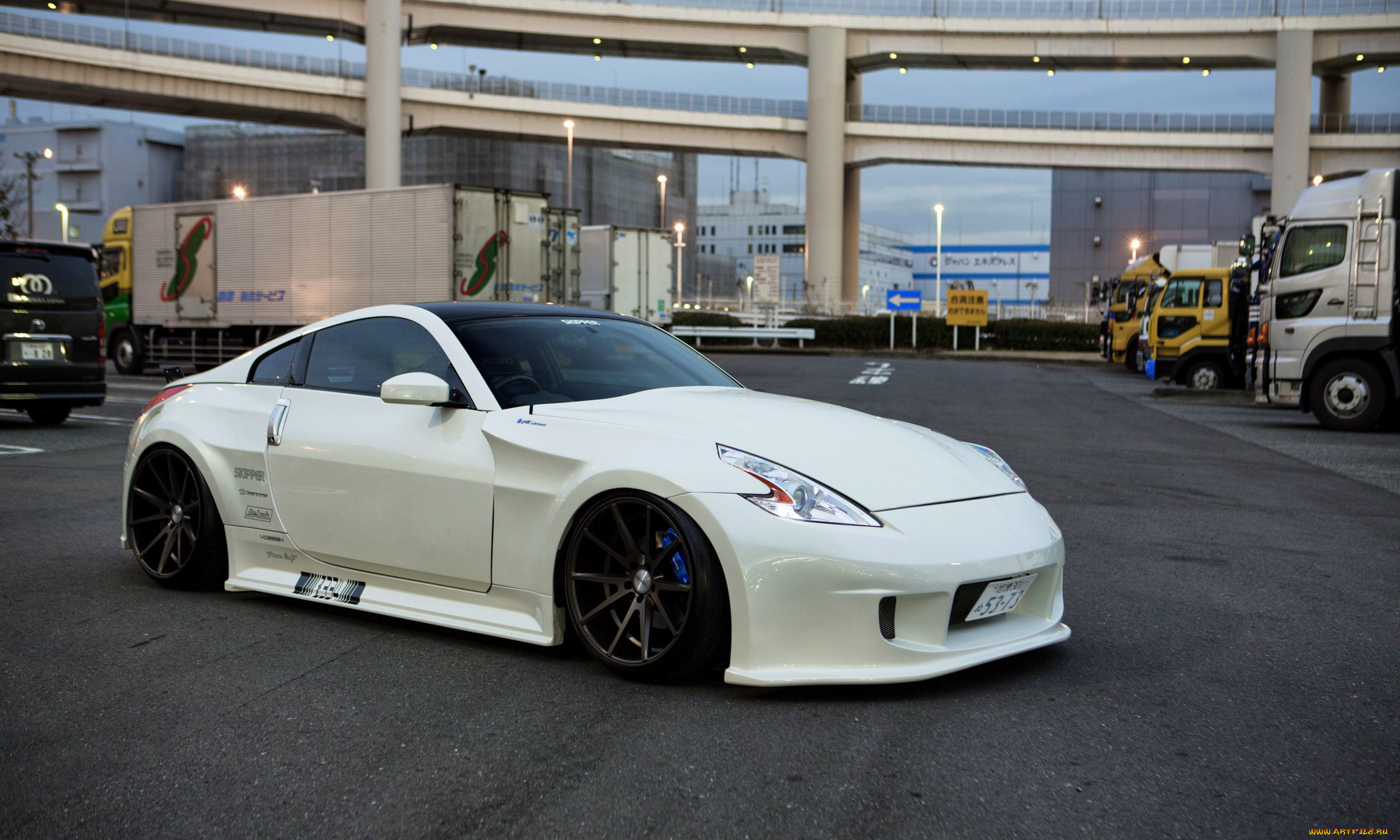 , nissan, datsun, white, 370z, frontside, stance